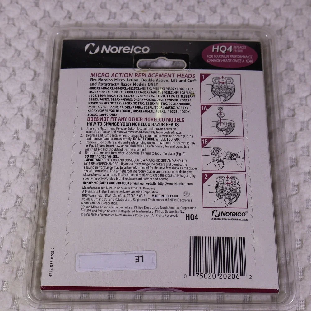 Norelco 3-Pack Replacement Heads HQ4 Micro Action Silver 1915XR